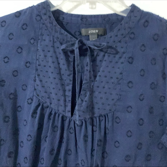J. Crew Swiss Dot Long Sleeve Tie Front Cotton Blouse Button Cuff S-A5545 Navy - Picture 4 of 12